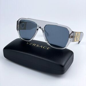 NEW Versace VE4436U 530580 Transparent Gray Blue Pilot Men Sunglasses
